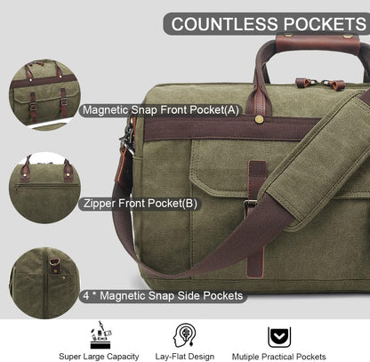 Duffle Bag for Men Waterproof Genuine Leather Canvas Travel Duffel Bags for Women Overnight Weekender Bag for Traveling