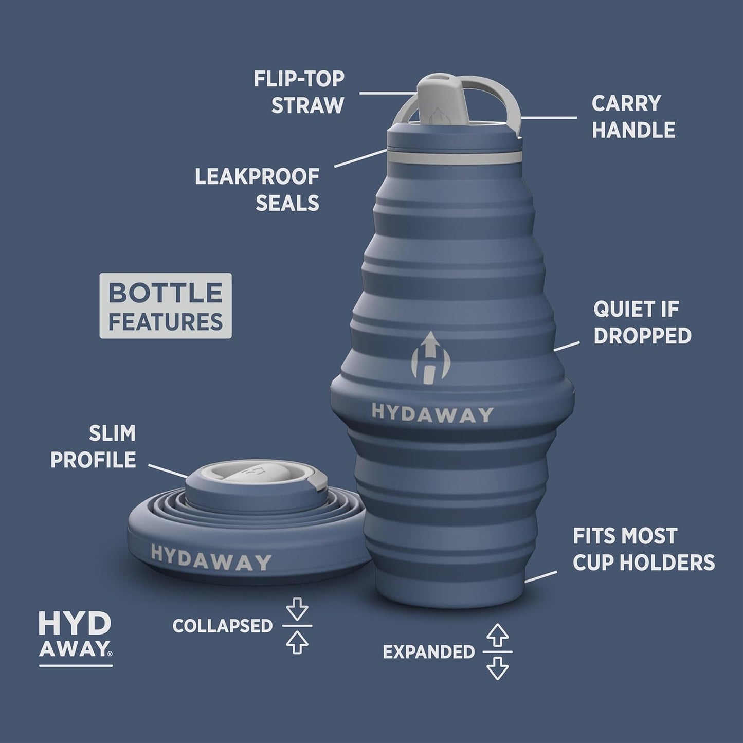 HYDAWAY 25oz Collapsible Water Bottle - BPA-Free, Leakproof, Lightweight, and Space-Saving - Perfect for Hiking, Travel, and All-Day Hydration