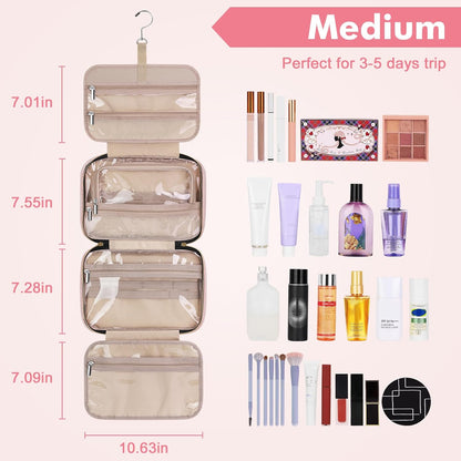 Wedama Toiletry Bag for Women, Medium Cosmetic Travel Bag, Hanging Toiletry Bag for Bathroom, Thickened PVC Waterproof Makeup Bag, Toiletries Bag for Travel Business Trips and Camping, Baby Pink