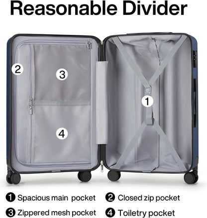 Hanke 24 Inch Luggage Suitcases With Spinner Wheels Lightweight PC Hard Shell Rolling Suitcase With Travel Locks,Checked-Medium 24-Inch(Dark Blue)