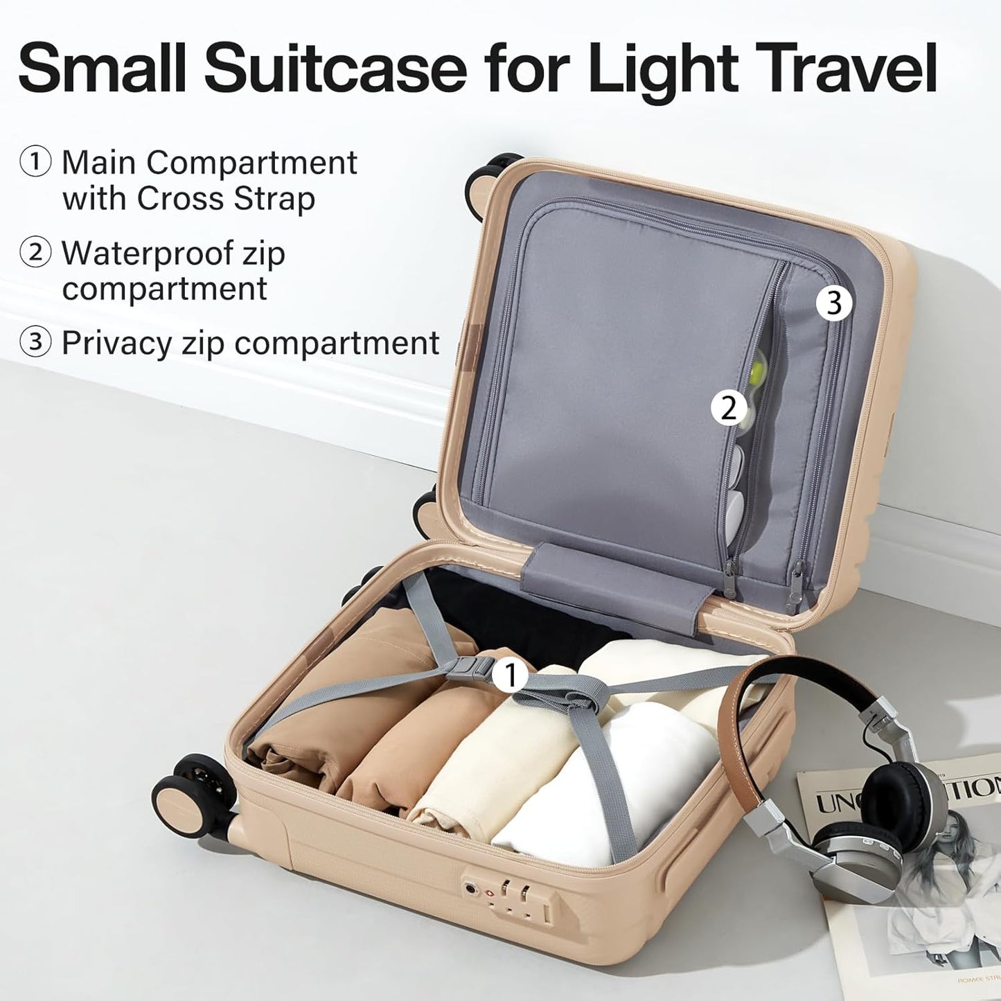 Hanke 14 Inch Underseat Carry On Luggage with Wheels Hard Shell Suitcases Carry On Bag Lightweight Small Mini Suitcase Travel Luggage for Travel Christmas Gifts for Birthday（Cuba Sand）