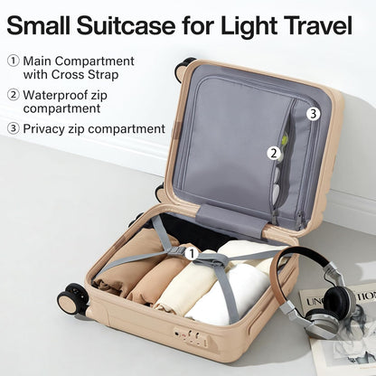 Hanke 14 Inch Underseat Carry On Luggage with Wheels Hard Shell Suitcases Carry On Bag Lightweight Small Mini Suitcase Travel Luggage for Travel Christmas Gifts for Birthday（Cuba Sand）