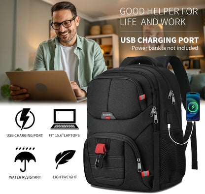 Black Backpack for Men, School Backpack for Boys Teens, Backpacks for School, College backpack, Book Bag, Water Resistant Bookbag, Business Work Travel Mochilas escolares para adolescentes