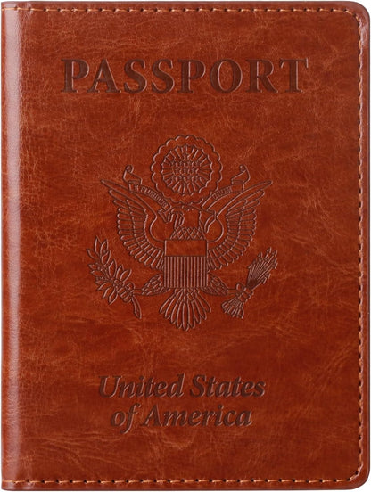 TIGARI Passport Holder for Travel Women Men, PU Leather Passport Wallet Cover Case Sleeve, Waterproof Protected Document Organizer, Family Vacation Plane Cruise Travel Essentials-Brown