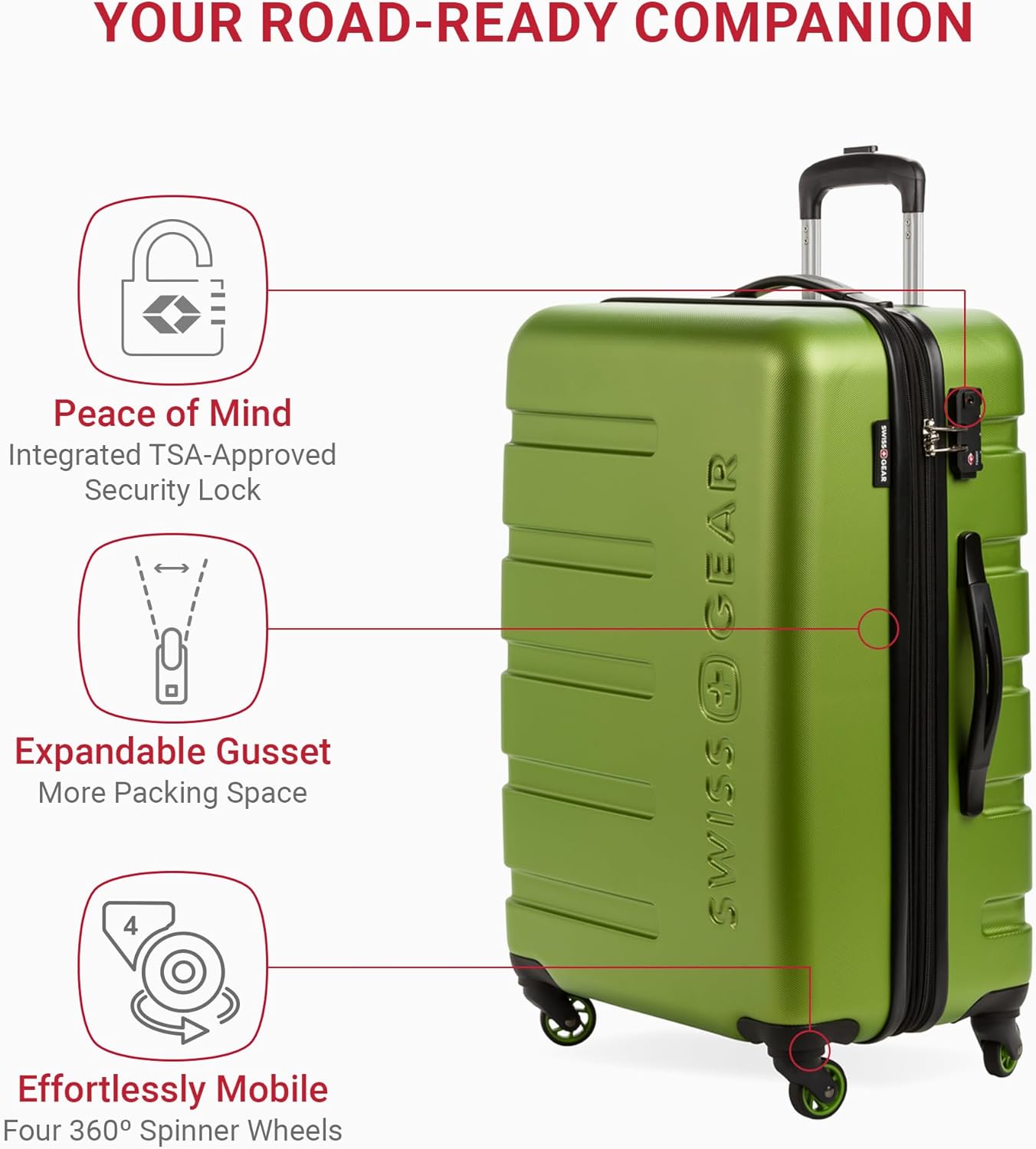 SwissGear 7366 Hardside Expandable Luggage with Spinner Wheels, Green, Checked-Medium 23-Inch