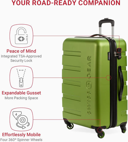 SwissGear 7366 Hardside Expandable Luggage with Spinner Wheels, Green, Checked-Medium 23-Inch
