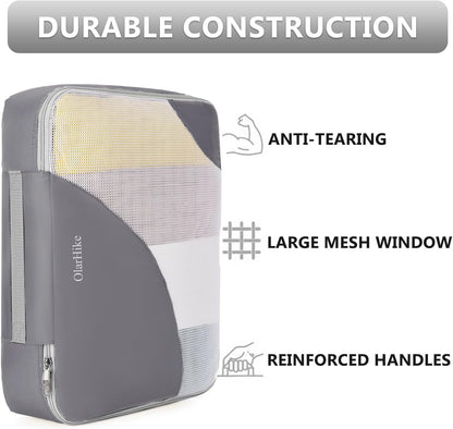 8 Set Packing Cubes for Travel, Gifts for Men,Anti-Tearing Suitcase Organizer for Luggage with Shoe & Hanging Toiletry Bag, OlarHike Vacation Accessories for Cruise, Travel Essentials for Men, Grey