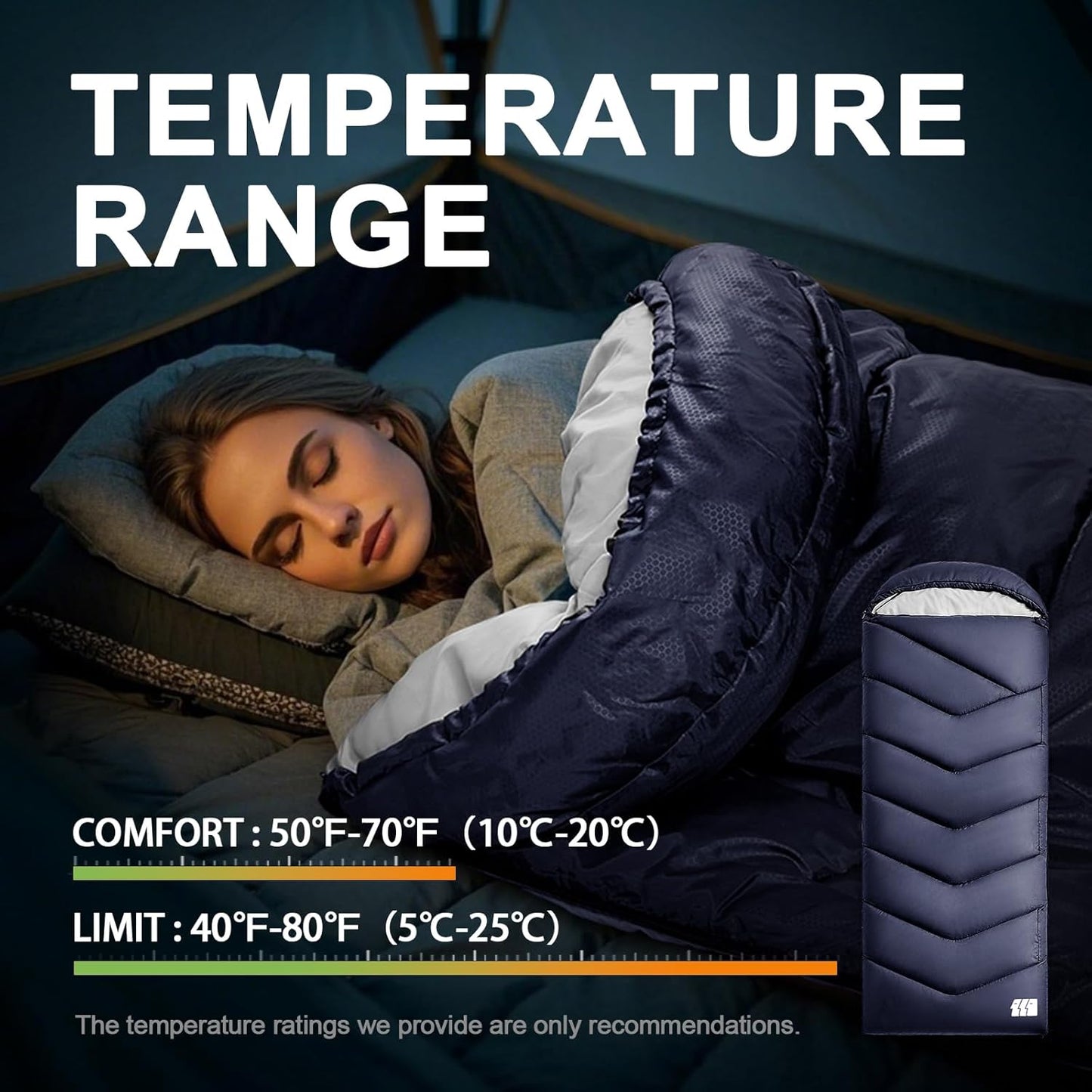 Sleeping Bags for Adults Cold Weather,Portable, Waterproof,Lightweight Camping Sleeping Bag for Tall Girls Boys with Compression Sack for Warm Camping, Hiking, Outdoor & Indoor