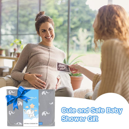 Portable Changing Pad Travel - Reusable Diaper Changing Mat with Built-in Pillow - Lightweight & Foldable Changing Station(Cute Elephant)