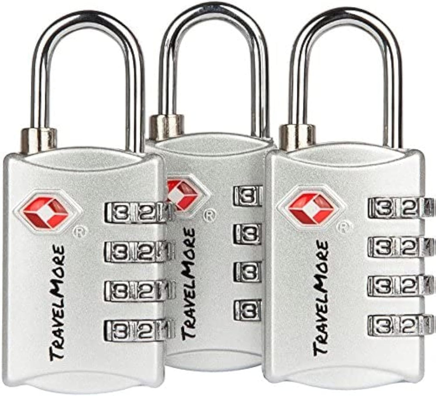 3 Pack TSA Luggage Locks with 4 Digit Combination – Heavy Duty Set Your Own Padlocks for Travel, Baggage, Suitcases & Backpacks - Silver