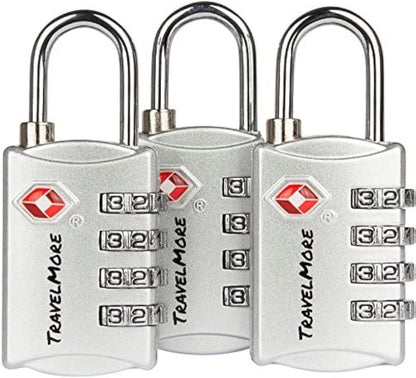 3 Pack TSA Luggage Locks with 4 Digit Combination – Heavy Duty Set Your Own Padlocks for Travel, Baggage, Suitcases & Backpacks - Silver