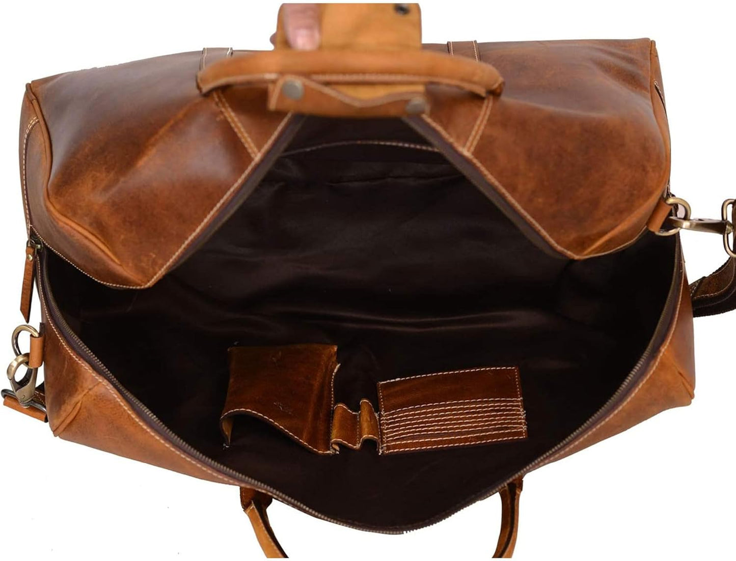 KomalC Leather Duffel Bags for Men and Women Full Grain Leather Travel Overnight Weekend Leather Bags Sports Gym Duffel for Men (Tan, 20 Inch)