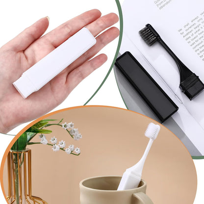 Patelai 2 Pieces Travel Toothbrush Set, Soft Bristle Mini Foldable Tooth Brush with Case, Individually Wrapped Small Portable Travel Size Toiletries Stuff for Camping (Black and White)