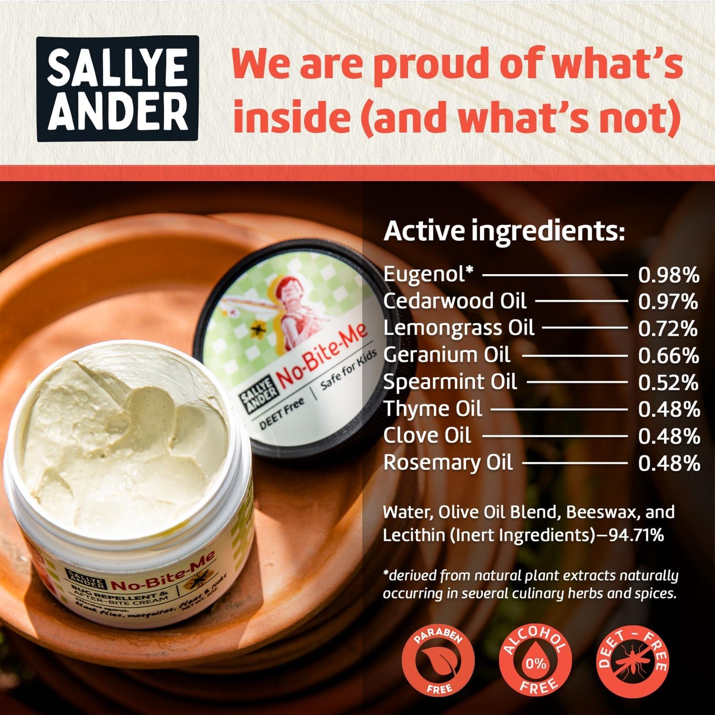 SALLYEANDER No Bite Me All-Natural Bug & Insect Repellent - Anti Itch Cream - 2 oz - Safe for Kids and Infants - Repels Mosquitoes, Black Flies, Fleas, and Ticks