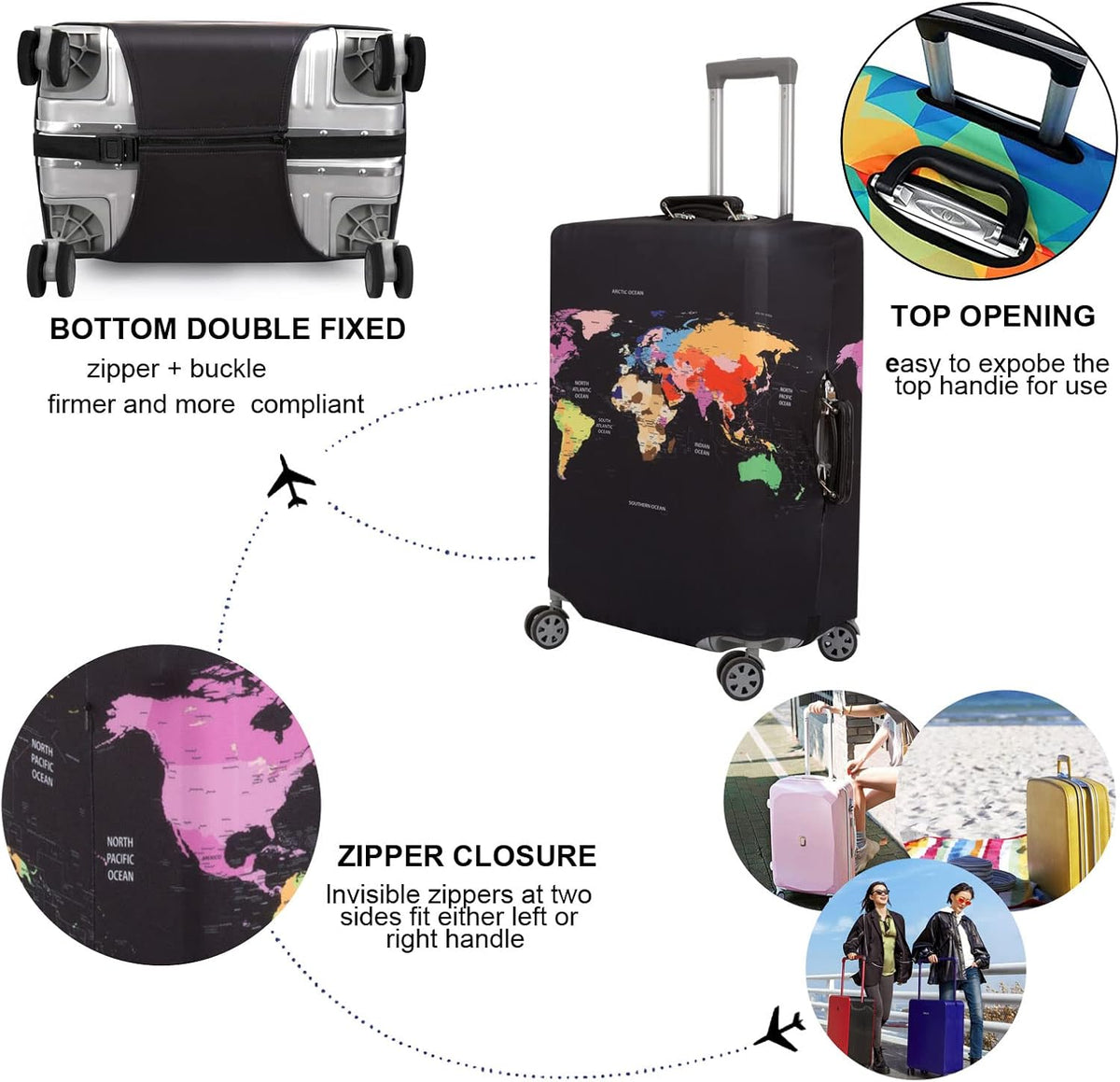 MosaiRudo Thicker Luggage Cover Elastic Suitcase Cover Protector Fits 18-32 Inch Suitcase Travel Accessories (Colorful, S)