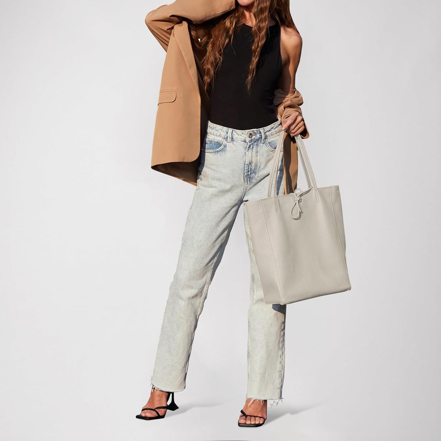 Italian Calf Leather Tote for Women with Zipper, Inner Pocket & Flat Base | Soft Unlined Shopper for Work & Travel