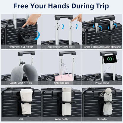 Hard Shell Suitcases Airline Approved 20 Inch Carry on Luggage with Wheels, Expandable Travel Luggage with Cup Holder Charger Built in Lightweight Small Suitcase, Black