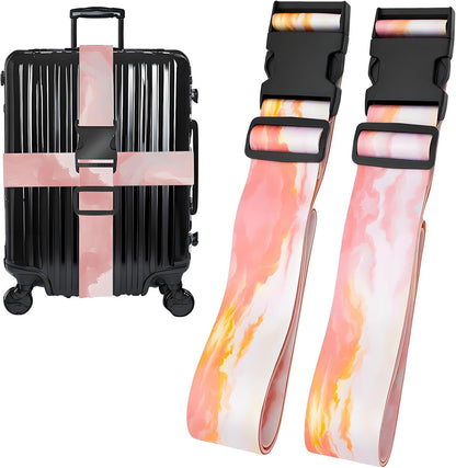 Pink Clouds Luggage Straps for Suitcases, Adjustable Luggage Travel Belts to Keep Luggage Security While Travel, Strong Polyester Fabric, Easy-to-Recognize Stylish Design Travel Accessories, 2 Pack