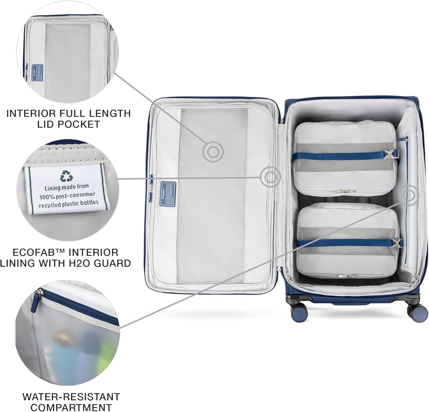 Travelpro VersaPack+ Lightweight Softside Expandable Checked Luggage, 8 Spinner Suitcase, TSA Lock, Men and Women, Checked Large 29-Inch, Estate Blue