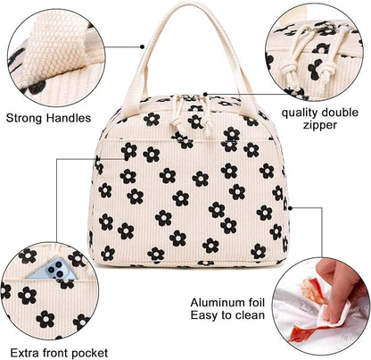 Bluboon Lunch Bag for Women Men Cute Corduroy Lunch Tote Bags Reusable - Image 5