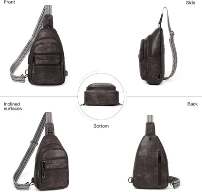 Sling Bag for Women Crossbody Fanny Pack Sling Purse Backpack Vegan Leather Travel Cross Over Shoulder Bag Coffee