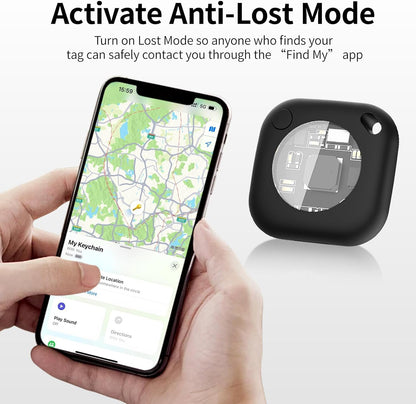 Air Tracker Tags-2 Pack, 5.3 Bluetooth Tracker Work, 100dB Sound, Smart Tag with Keychain/Lanyard, Item Finder for Luggage/Key/Suitcase, Replaceable Battery, Black.White，with Apple Find My (iOS Only)