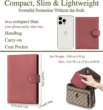 Slim RFID Passport Wallet for Women – Leather Travel Passport Holder for Men with Passport Slot & Card Slots, Zippered Coin Pocket & Cash Holder Travel Organizer Brick Red