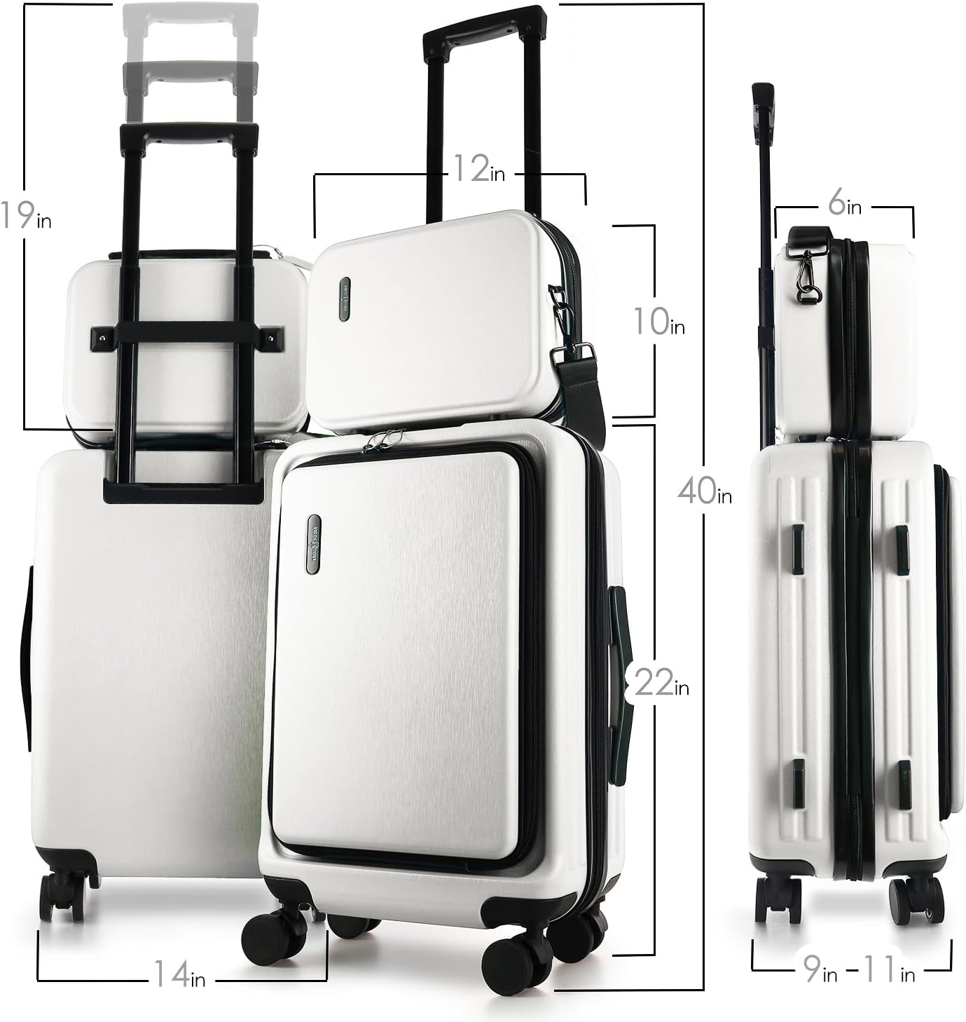 22 Inch Carry On Luggage 22x14x9 Airline Approved, Carry On Suitcase with Wheels, Hard-shell Carry-on Luggage, Durable Luggage Carry-On, White Small Suitcase with Cosmetic Case