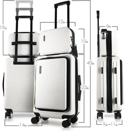 22 Inch Carry On Luggage 22x14x9 Airline Approved, Carry On Suitcase with Wheels, Hard-shell Carry-on Luggage, Durable Luggage Carry-On, White Small Suitcase with Cosmetic Case