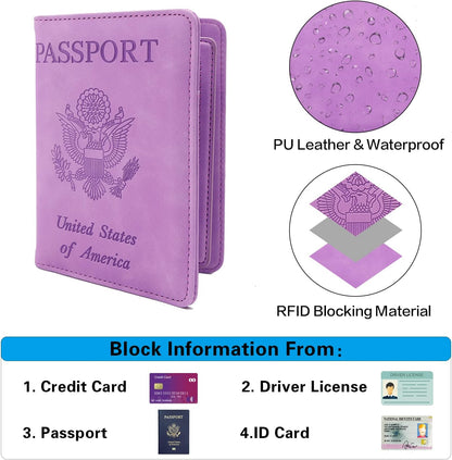 Melsbrinna RFID Passport Holder for Travel, Unisex Adults, Purple, Faux Leather, Travel Wallet, Passport Cover, RFID Protected