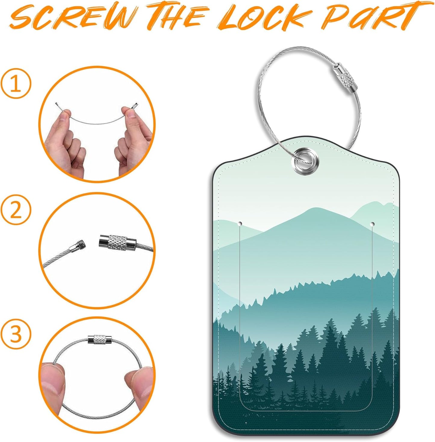 2 Pack Luggage Tag for Suitcase Green Mountain Landscape Leather Travel Cruise Luggage Tag with Stainless Steel Loop Name ID Label Privacy Cover for Adults Teens Travel Bag Labels Set