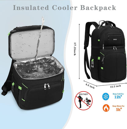 Insulated Cooler Backpack,Double Deck Leakproof Cooler Bag,Insulated Backpack Cooler Lunch Backpack for Men Women