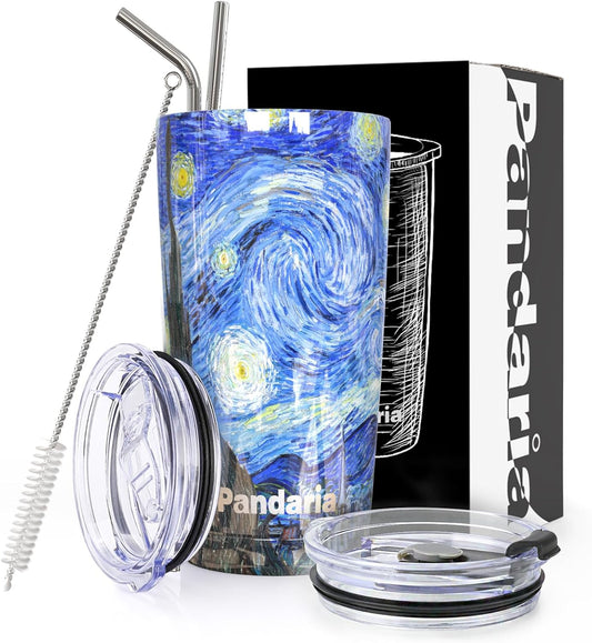 20 oz Stainless Steel Vacuum Insulated Tumbler with Lid - Double Wall Travel Mug Water Coffee Cup for Ice Drink & Hot Beverage, Starry Night…
