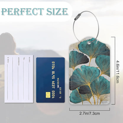 2 Pack Luggage Tag for Suitcases Green Ginkgo Leaf PU Leather Bag Travel Suitcase ID Identifier Baggage Tags for Women Men Travel