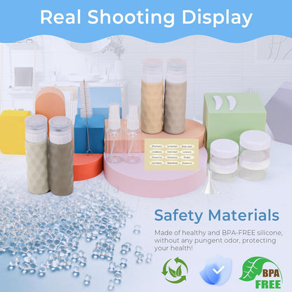 16pack Travel Bottles for Toiletries, TSA Approved Travel Size Containers Set, Leak Proof Refillable Liquid & Creams Toiletries Accessories Kit W/Toiletry Bag (Cream)