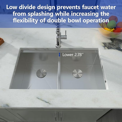 Dcolora 36 Inch Large Double Bowl Low-Divide Kitchen Sink Undermount 16 Gauge - Image 2