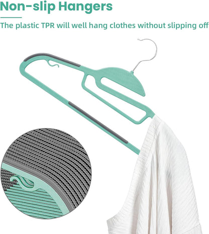 BAGAIL Plastic Hangers 50 Pack with Non-Slip Design,0.2 Inches Thick, 360°Swivel Hook Space Saving Organizer for Bedroom Closet,Shirts,Pants(Dusty Blue- S Shaped)