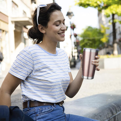 20oz Tumbler with Straw and Brush, Stainless Steel Vacuum Insulated tumbler, Double Wall Insulated Coffee Tumbler for Outdoor, Home, Travel,Office (Rose Gold,1pcs)