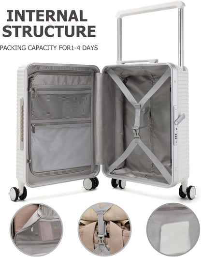 feilario Aluminum Frame Hardside PC Carry on Luggage - Wide Handle Double Spinner Wheels Suitcase Built-In TSA lock & Cup Holder - 20in/24in