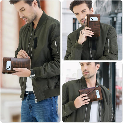 Top Grain Leather Travel Passport Wallet Holder for Man & Woman, Handmade with Three-Layer for 4 Passports & Multi Cards, RFID Blocking Large Capacity for Cards/Passports/Tickets, Brown