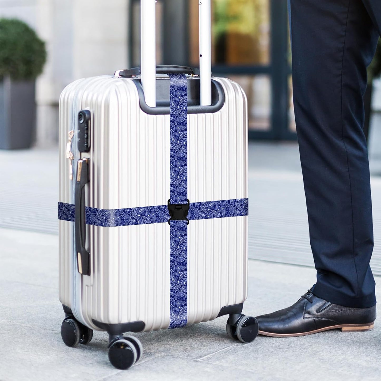 2 Pack Luggage Straps for Suitcases, Adjustable Travel Belt with Double Lock and Quick Release Buckle, Heavy Duty Nylon Bag Packing Strap, Bright Identifiers Business Travel Accessories-Blue Flowers