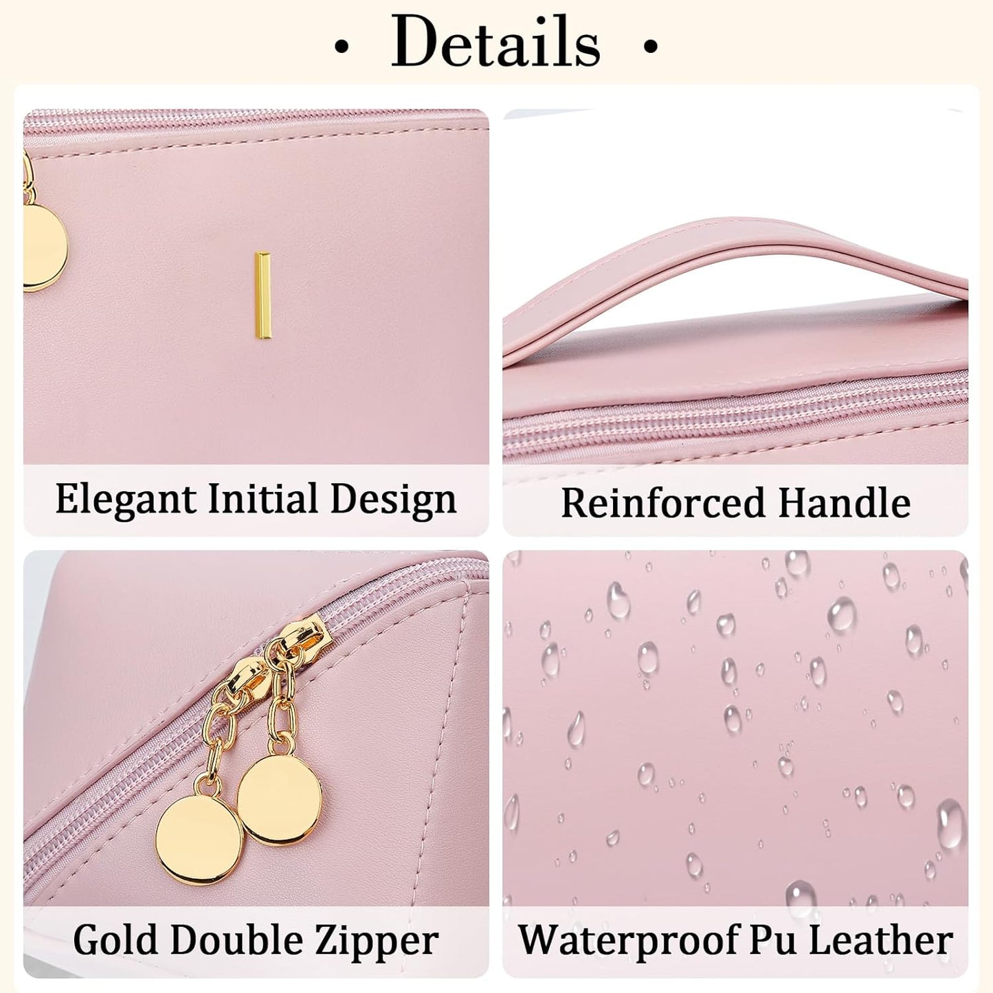 Birthday Gifts for Women Teen Girl, Personalized Initial Makeup Organizer Bag Set, Open Flat Travel Cosmetic Bag With Clear Divider and Handle(Pink,I)