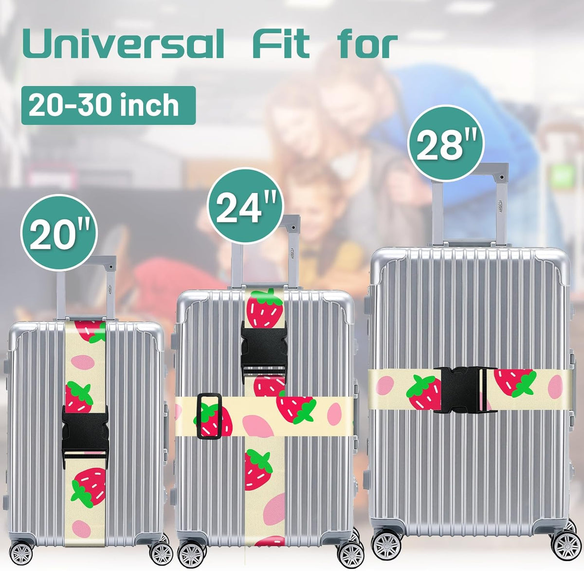Slohif Luggage Straps for Suitcases Travel Belt Accessories Luggage Connector Identifiers Over Handle with Buckle Unique Nylon Adjustable Strap for Sleeping Bag Car Seat Strawberry(2 Pack)