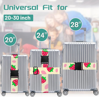 Slohif Luggage Straps for Suitcases Travel Belt Accessories Luggage Connector Identifiers Over Handle with Buckle Unique Nylon Adjustable Strap for Sleeping Bag Car Seat Strawberry(2 Pack)