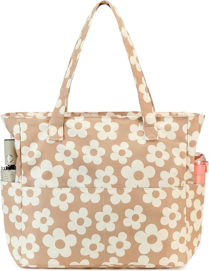 LEDAOU Large Beach Tote Bag Women Waterproof Sandproof Zipper Beach Tote Bag for Pool Gym Grocery Travel with Wet Pocket