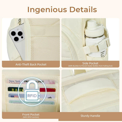 CLUCI Wrinkle-Resistant Laptop Backpack for Women, 17.3 Inch Anti Theft Travel Backpack, Puffer Quilted Work Backpack, Water Resistant College Bookbag with RFID