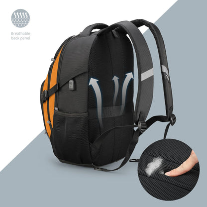 Swissdigital Design Laptop Backpack with USB Charging Port, TSA Travel Backpack Fits 15.6 inches Computer, 31L College School Backpack for Men, Orange/Black | SD803