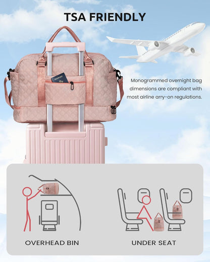 Gifts for Mom-Initial Duffle Bag with Shoe Compartment, Personalized Weekender Bag, Monogram Overnight Bag, Letter Travel Bag with Makeup Bag，Personalized Gifts Idea for Women Her (Letter F)