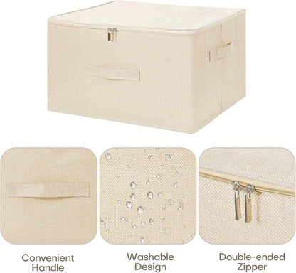 ANMINY Storage Bins with Zipper Lids 36 Qt Lidded Fabric Storage Boxes Baskets Cubes with Handles Collapsible Washable Cotton Linen Closet Shelf Clothes Organizer Containers - Beige, Large