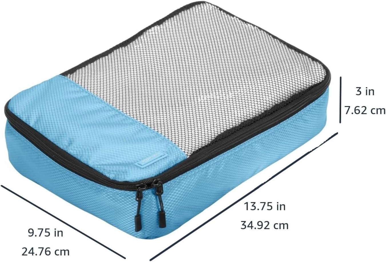 Amazon Basics Medium Packing Cubes for Travel, Packing Organizers, 4-Piece-Set With Double Zipper Pulls and Mesh Top Panel, 100% Durable Polyester, Sky Blue, 13.8"L x 9.8"W x 3"H